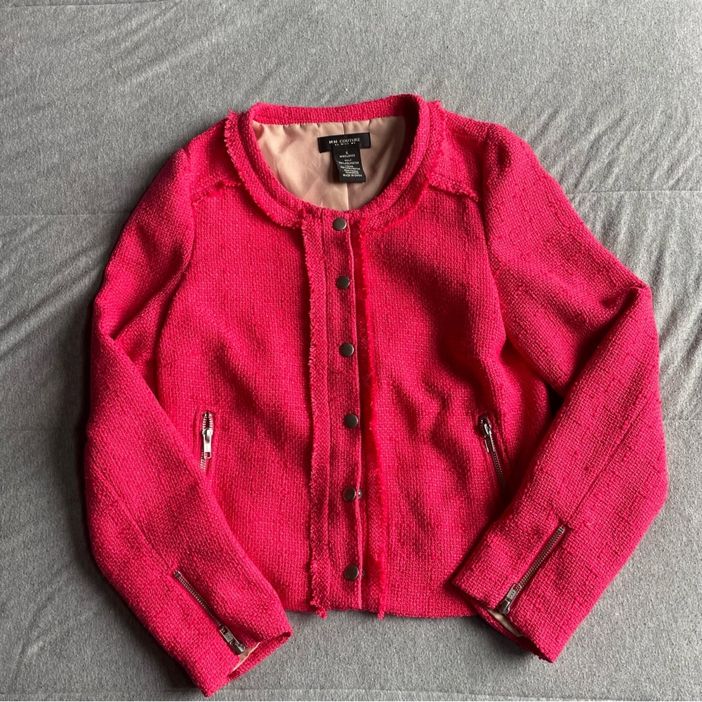 MM Couture Womens Pink Tweed Zip Front Blazer Size S‎